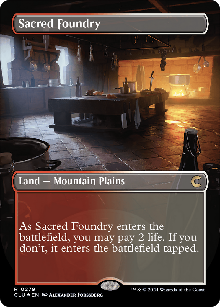 FOIL Sacred Foundry (Borderless) (CLU-279) - Ravnica: Clue Edition - Magic The Gathering