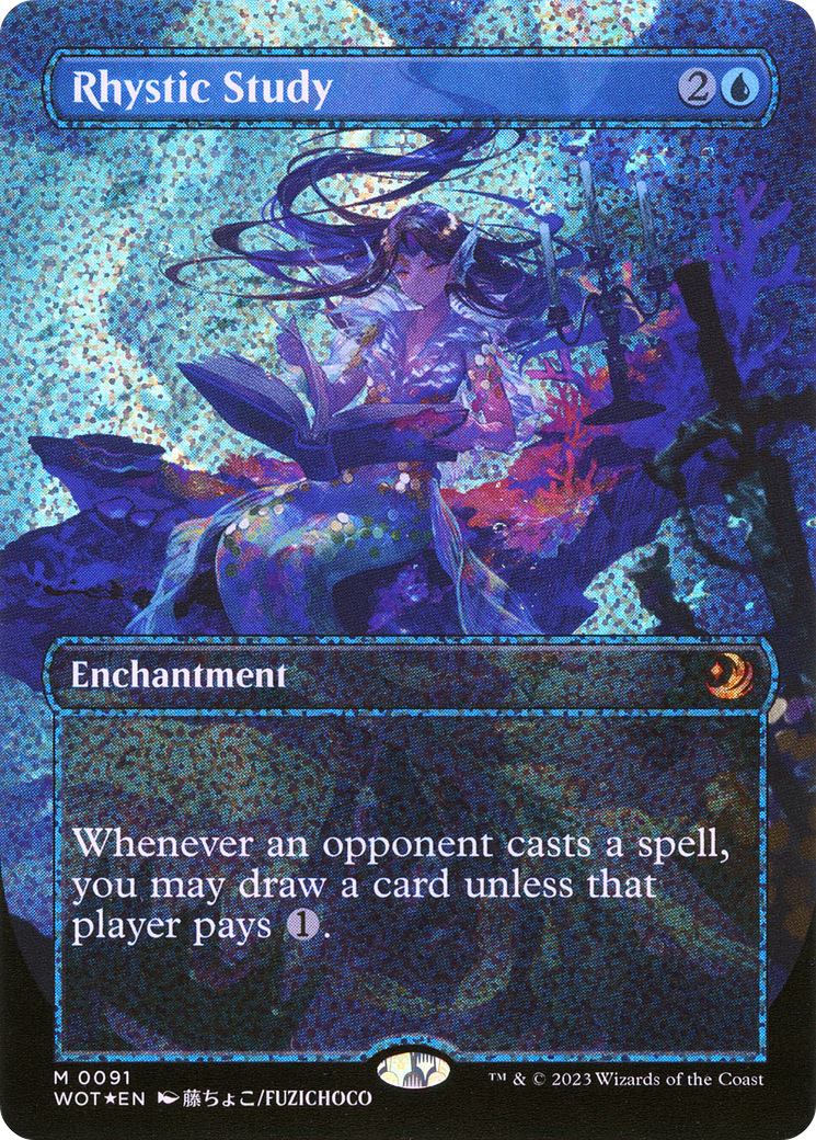 FOIL Rhystic Study (Anime Borderless) (Confetti Foil) (WOT-091) - Wilds of Eldraine: Enchanting Tales - Magic The Gathering