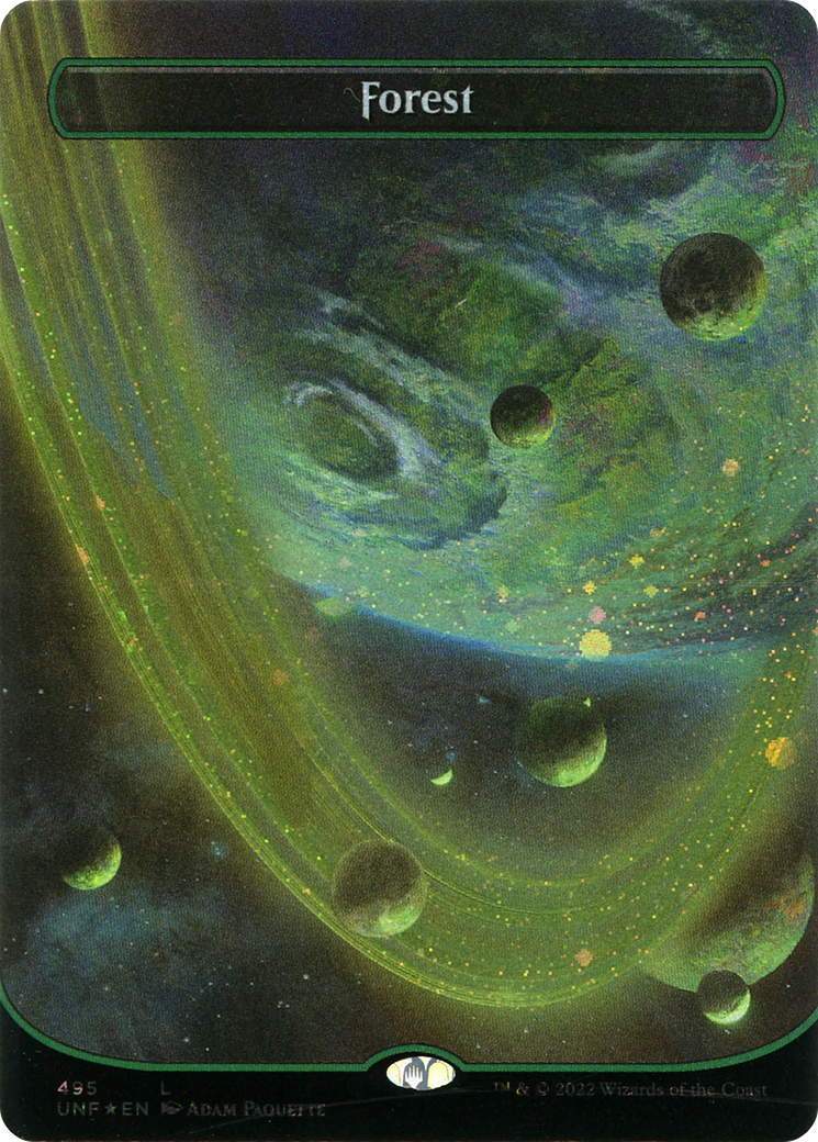 FOIL Forest (495) (Borderless) (Galaxy Foil) (UNF-495) - Unfinity - Magic The Gathering