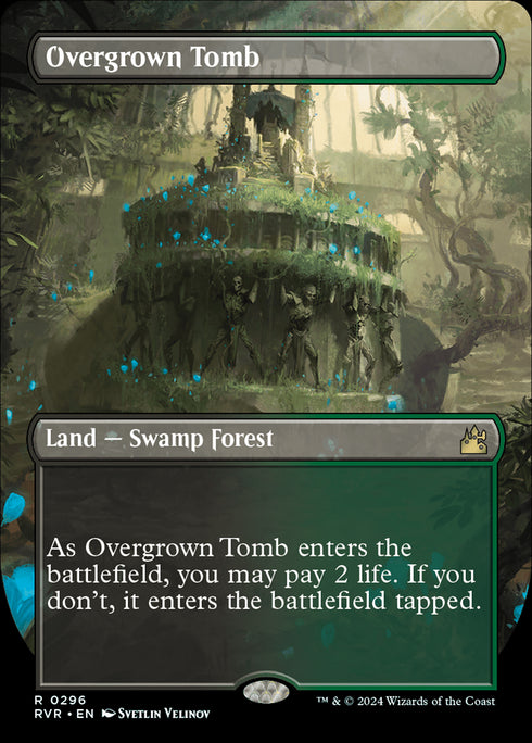 FOIL Overgrown Tomb (Borderless) (RVR-296) - Ravnica Remastered (Borderless) - Magic The Gathering