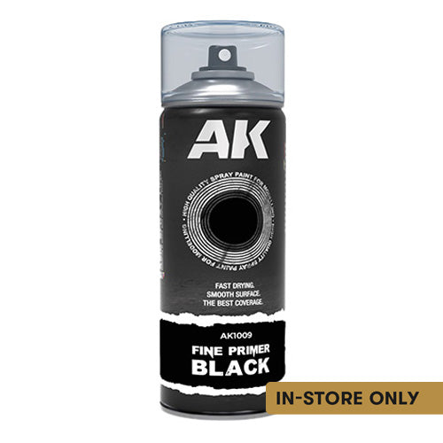 AK Interactive Aerosol Spray Primer - Fine Primer Black 400ml (Includes 2 Nozzles)