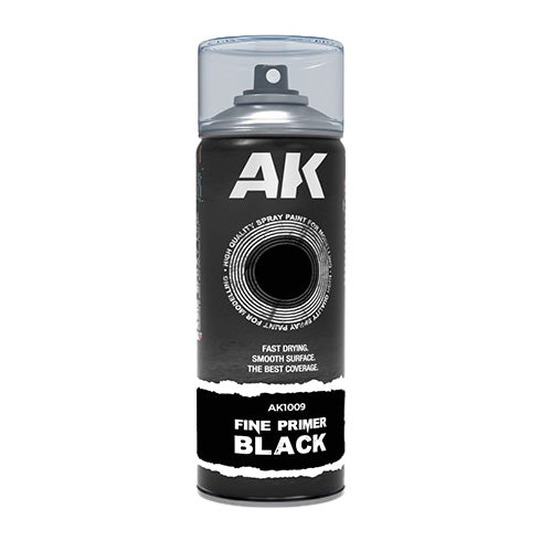 AK Interactive Aerosol Spray Primer - Fine Primer Black 400ml (Includes 2 Nozzles)