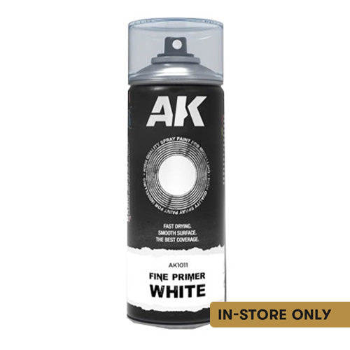 AK Interactive Aerosol Spray Primer - Fine Primer White 400ml (Includes 2 Nozzles)