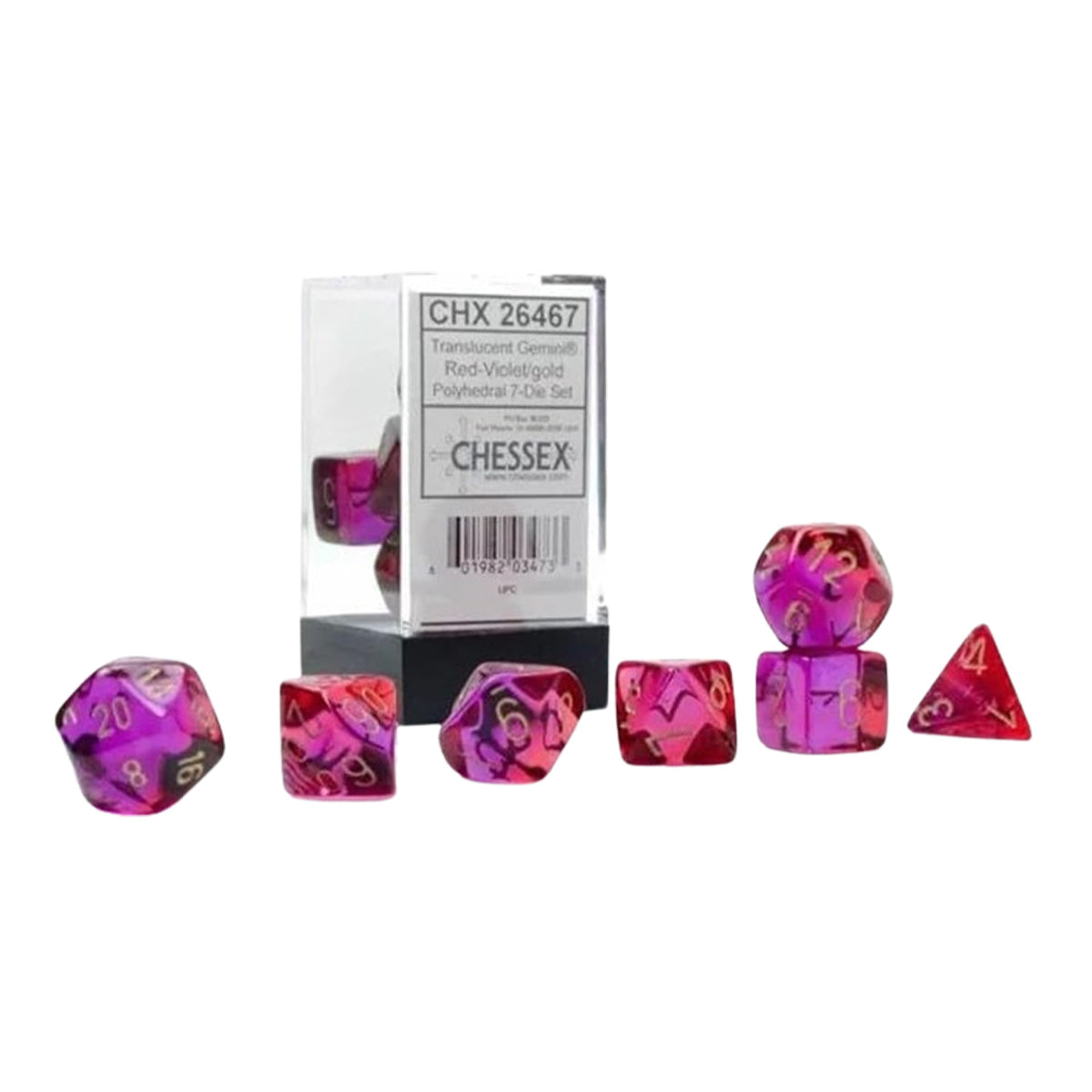 CHX 26467 Gemini Translucent Red-Violet/gold 7-Die Set