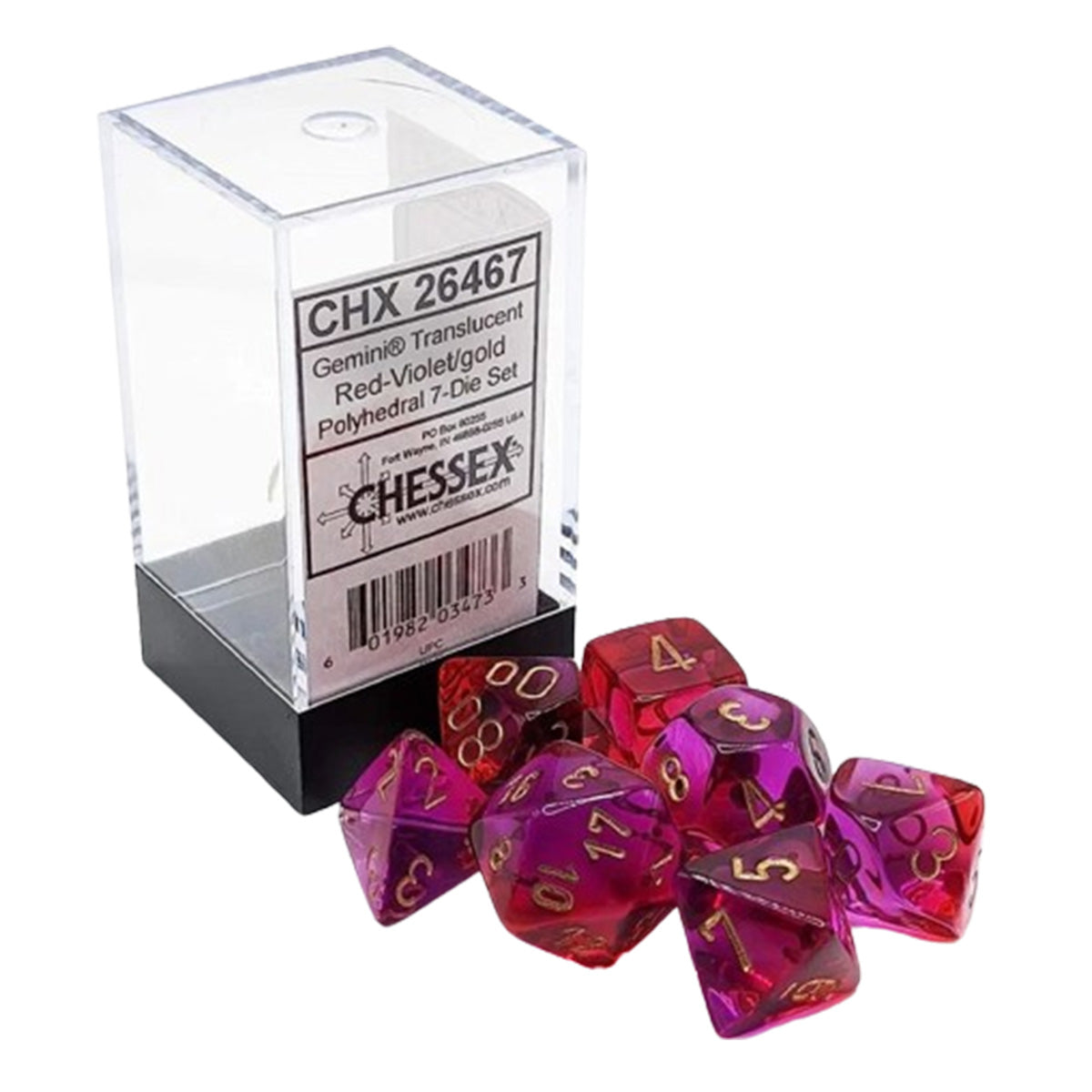 CHX 26467 Gemini Translucent Red-Violet/gold 7-Die Set