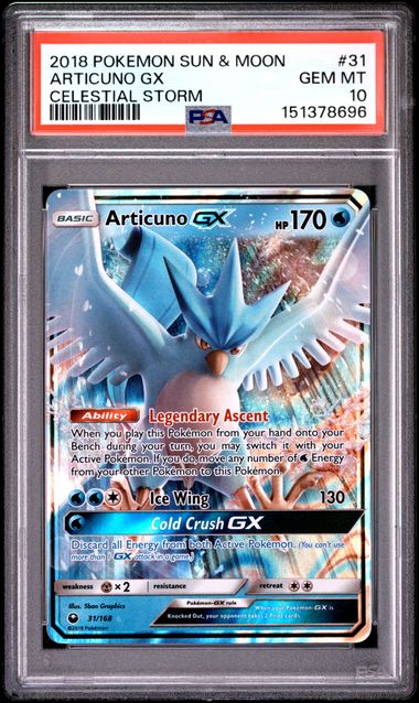 ARTICUNO GX #31 2018 SUN & MOON CELESTIAL STORM PSA 10