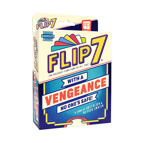 Flip 7 card game packaging with colorful design on a white background