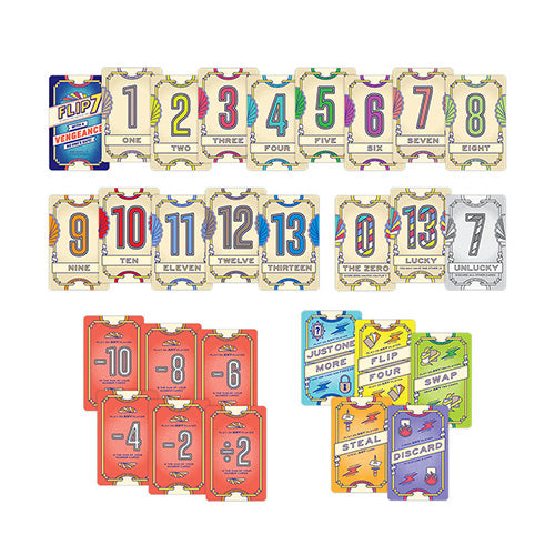 Collection of colorful number cards with various symbols on a white background
