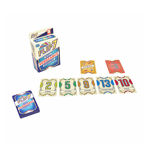 Flip 7 game cards and packaging on a white background