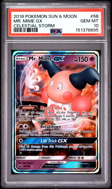 MR. MIME GX #56 2018 SUN & MOON CELESTIAL STORM PSA 10