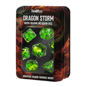 MDG Resin 16mm Poly Dice Set - Dragon Storm Inclusion Resin Green Dragon