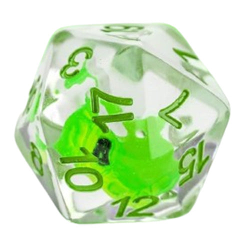 MDG Resin 16mm Poly Dice Set - Dragon Storm Inclusion Resin Green Dragon