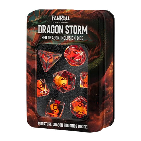 MDG Resin 16mm Poly Dice Set - Dragon Storm Inclusion Resin Red Dragon