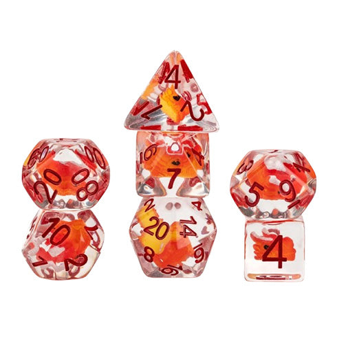 MDG Resin 16mm Poly Dice Set - Dragon Storm Inclusion Resin Red Dragon