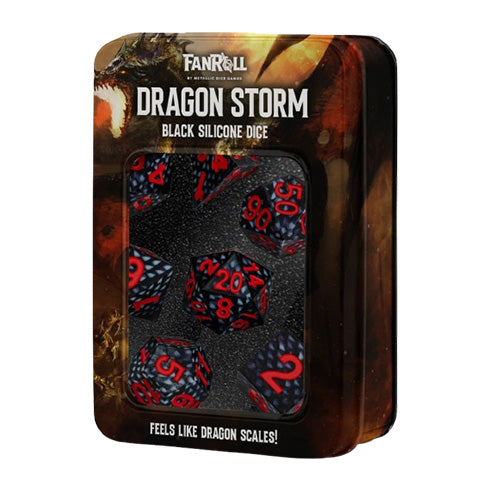MDG Silicone 16mm Poly Dice Set - Dragon Storm Silicone Black Dragon Scales