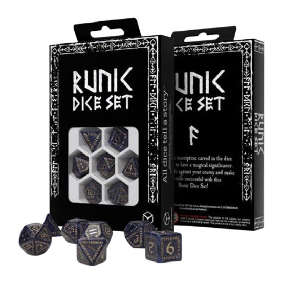 Q Workshop Runic Mixed Blue & Gold Dice Set