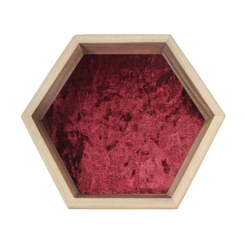 The Tray Tinker Hexagon Dice Tray - American Walnut with Scarlett Crushed