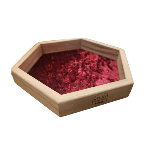 The Tray Tinker Hexagon Dice Tray - American Walnut with Scarlett Crushed