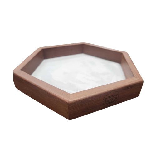 The Tray Tinker Hexagon Dice Tray - Jarrah with Cloud Plush