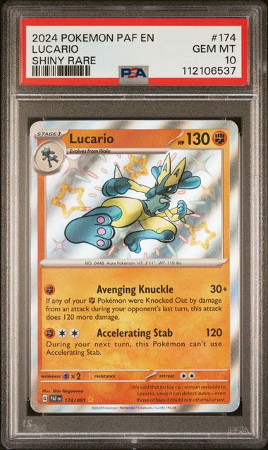 LUCARIO #174 2024 PAF SHINY RARE PSA 10