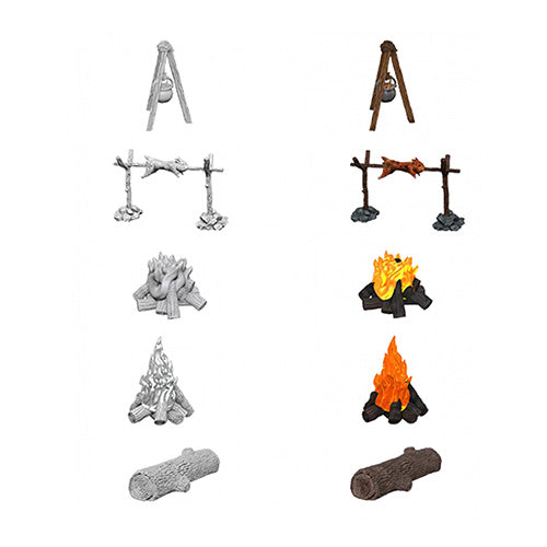 WizKids Deep Cuts Unpainted Miniatures Camp Fire & Sitting Log