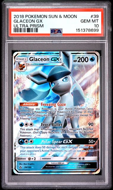 GLACEON GX #39 2018 SUN & MOON ULTRA PRISM GEM MT PSA 10