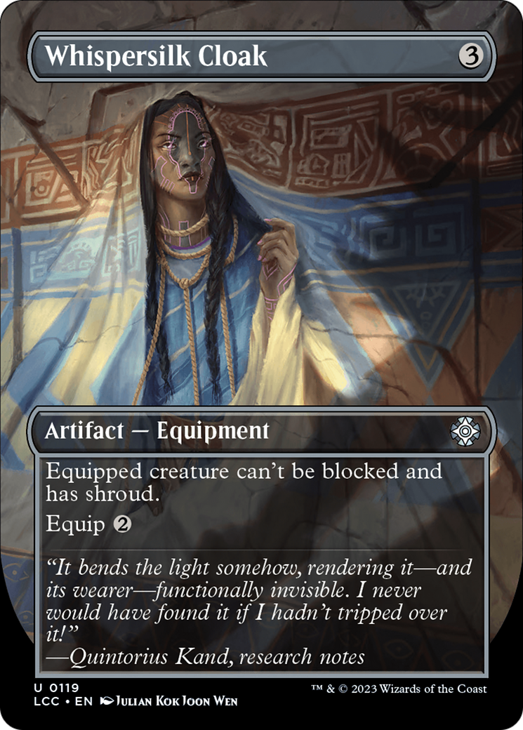 FOIL Whispersilk Cloak (Borderless) (LCC-119) - The Lost Caverns of Ixalan Commander - Magic The Gathering