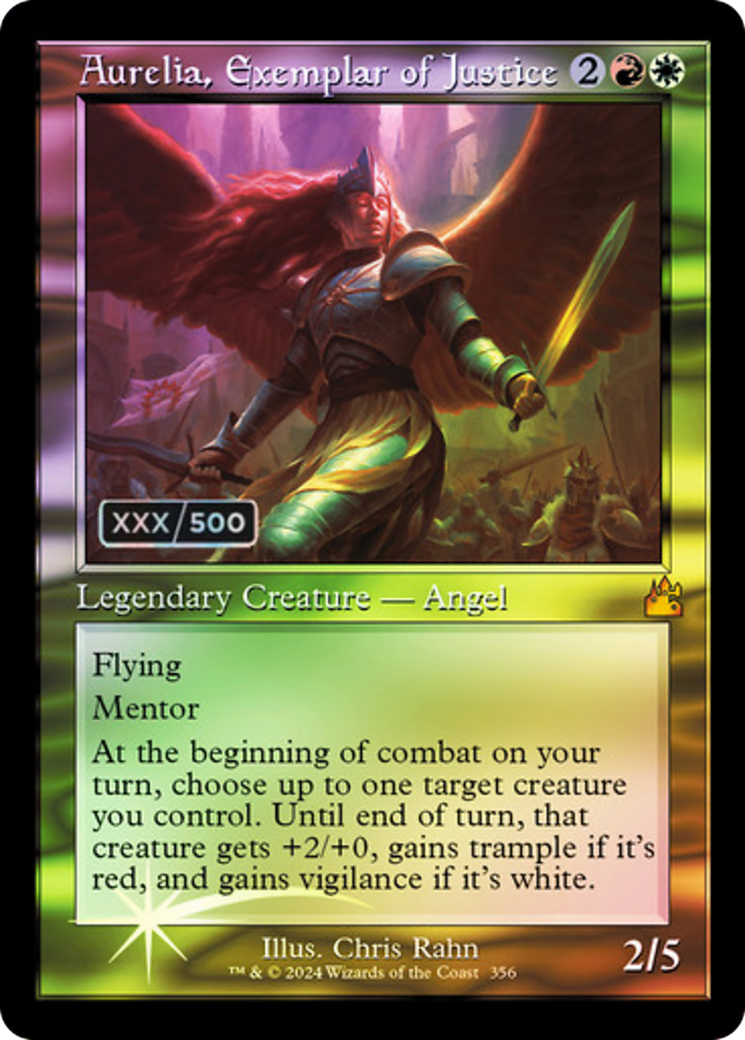 FOIL Aurelia, Exemplar of Justice (Retro Frame) (Serial Numbered) (RVR-356) - Ravnica Remastered - Magic The Gathering