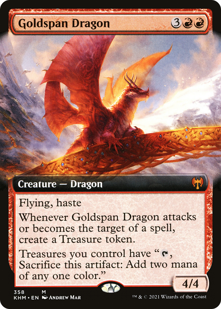 FOIL Goldspan Dragon (Extended Art) (KHM-358) - Kaldheim - Magic The Gathering