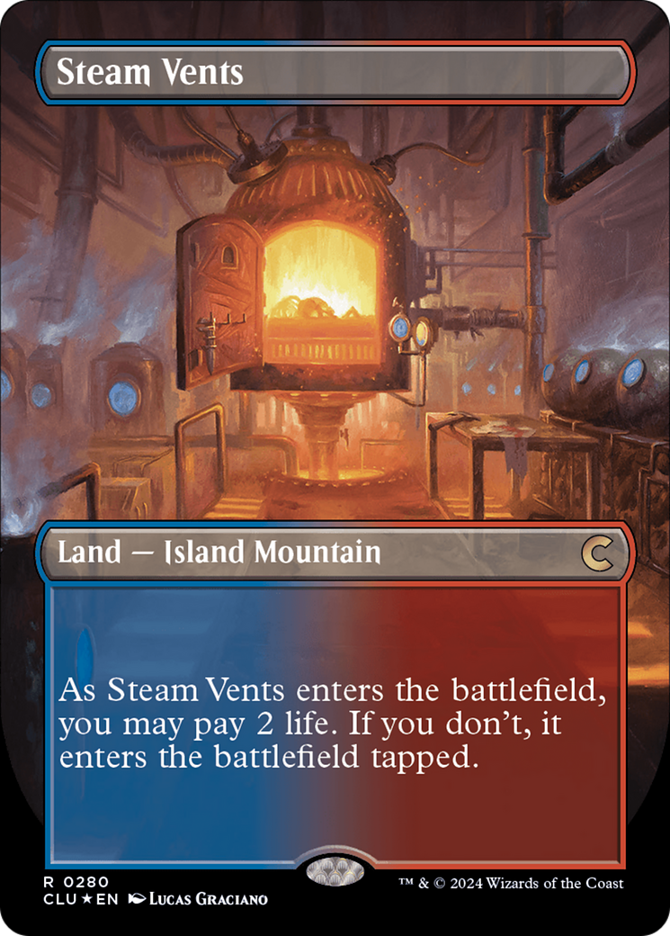 FOIL Steam Vents (Borderless) (CLU-280) - Ravnica: Clue Edition - Magic The Gathering