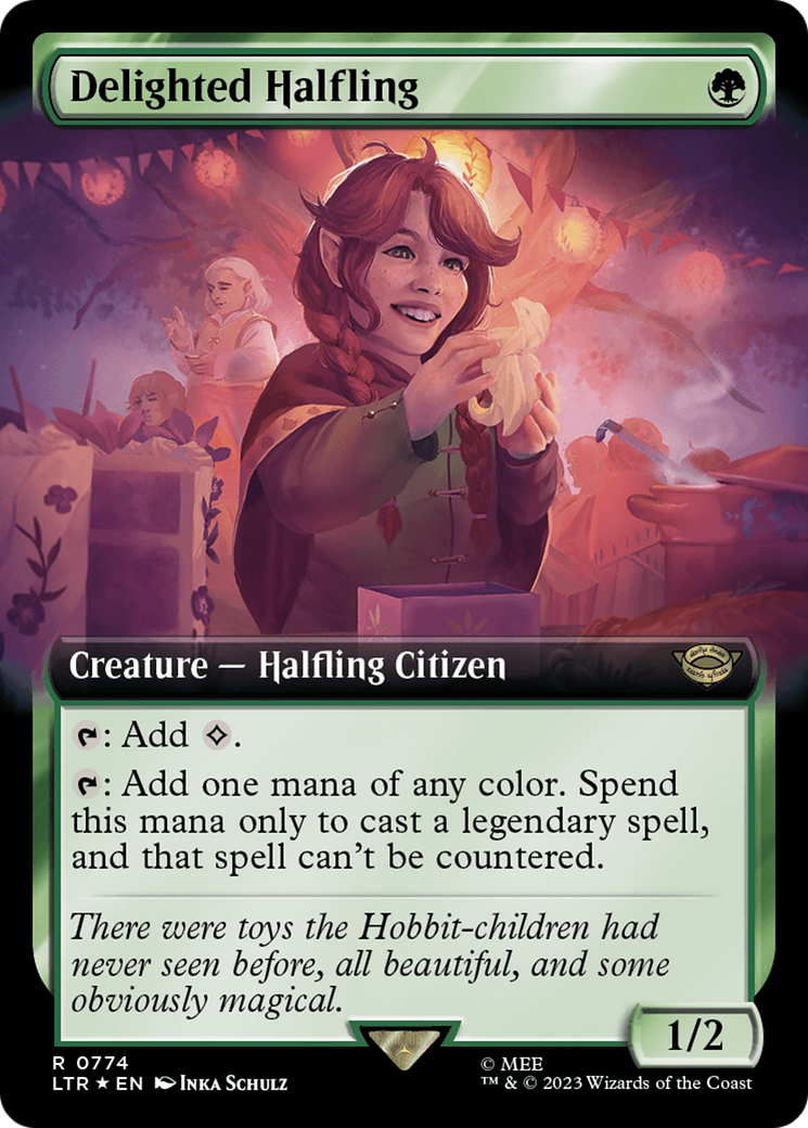 FOIL Delighted Halfling (Extended Art) (Surge Foil) (LTR-774) - The Lord of the Rings: Tales of Middle-earth - Magic The Gathering