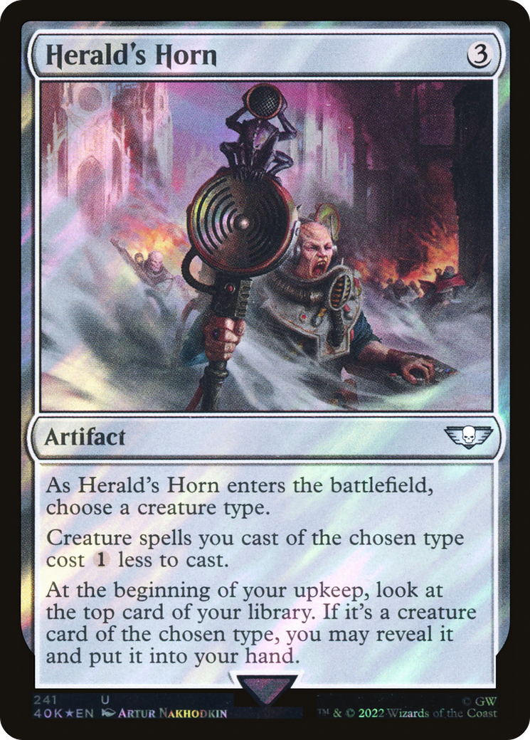FOIL Herald's Horn (Surge Foil) (40K-241) - Warhammer 40,000 Commander - Magic The Gathering