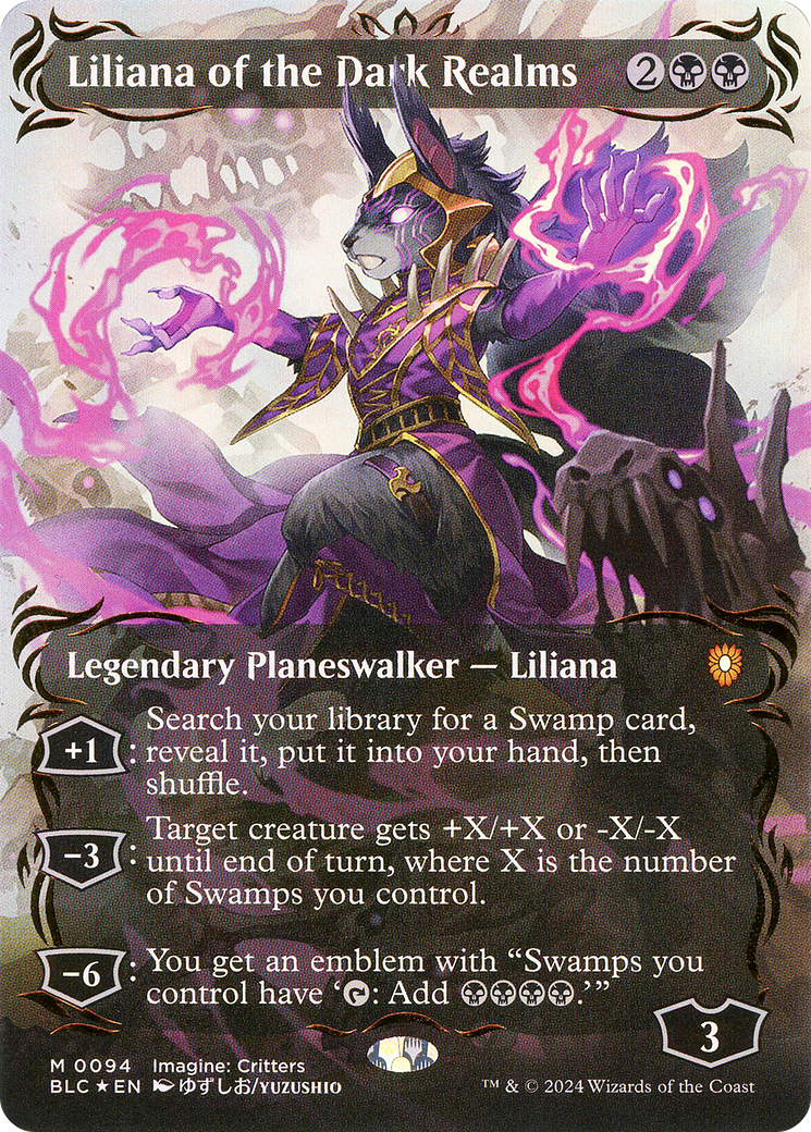 FOIL Liliana of the Dark Realms (Borderless) (Raised Foil) (BLC-094) - Bloomburrow Commander - Magic The Gathering