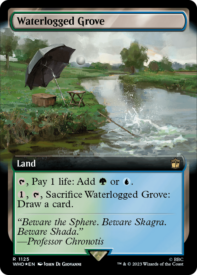 FOIL Waterlogged Grove (Extended Art) (Surge Foil) (WHO-1125) - Doctor Who - Magic The Gathering
