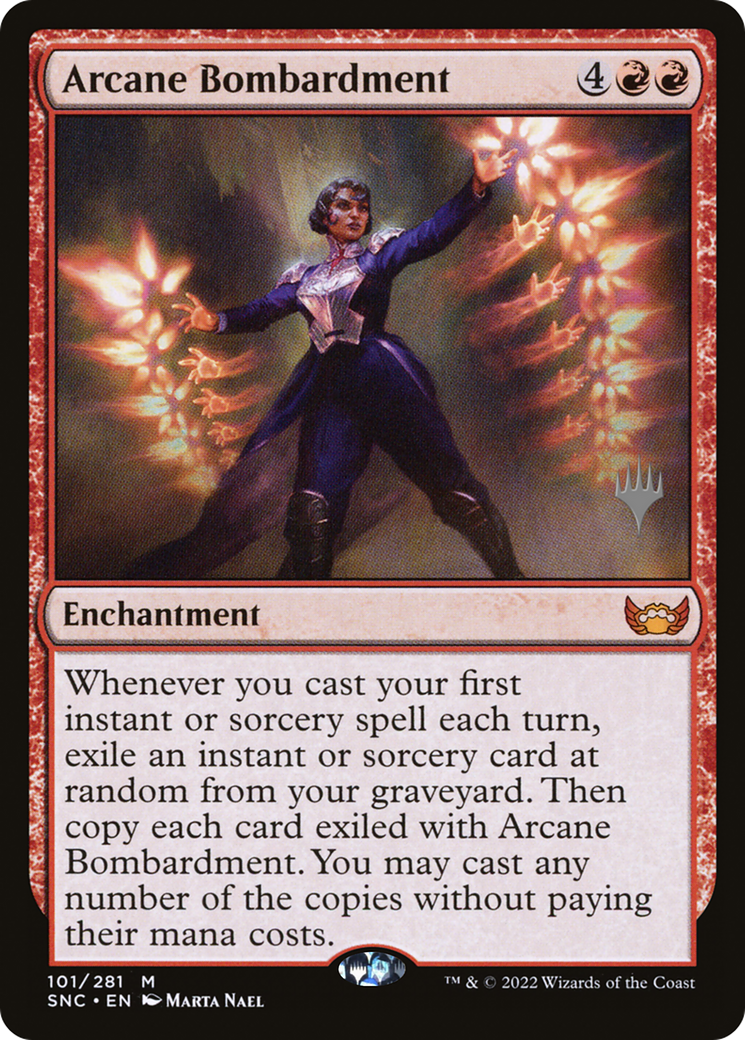 FOIL Arcane Bombardment (PSNC-101P) - Streets of New Capenna Promos - Magic The Gathering