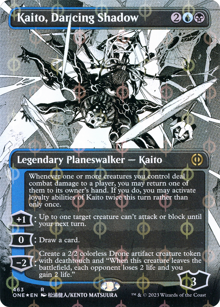 FOIL Kaito, Dancing Shadow (Borderless) (Step-and-Compleat Foil) (ONE-463) - Phyrexia: All Will Be One - Magic The Gathering