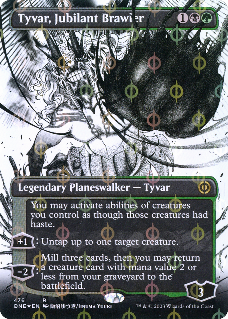 FOIL Tyvar, Jubilant Brawler (Borderless) (Step-and-Compleat Foil) (ONE-476) - Phyrexia: All Will Be One - Magic The Gathering