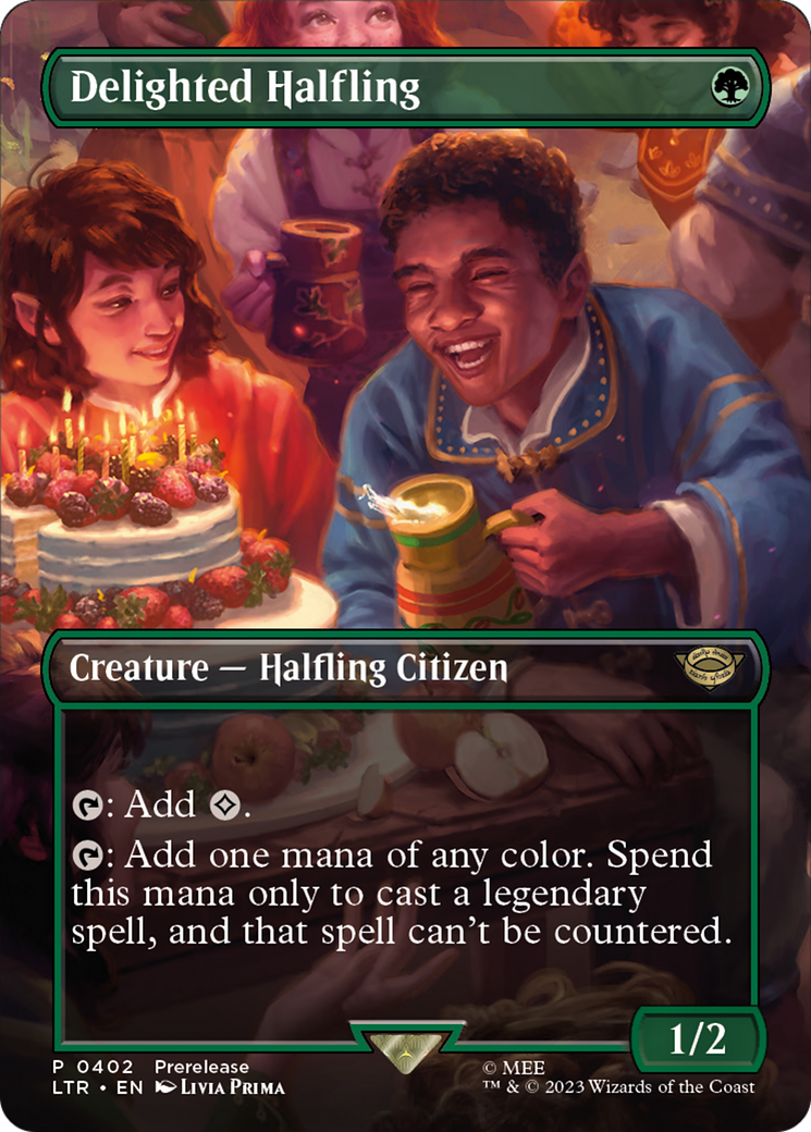 Delighted Halfling (Borderless) (LTR-402) - The Lord of the Rings: Tales of Middle-earth - Magic The Gathering