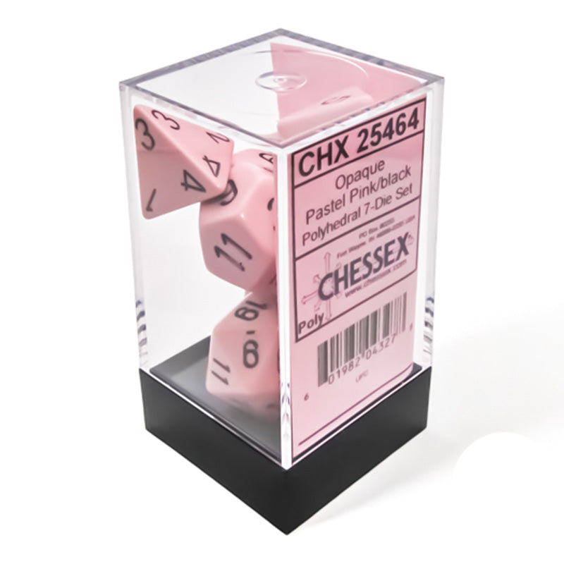 CHX 25464 Opaque Polyhedral Pastel Pink/Black 7-Die RPG Dice Set