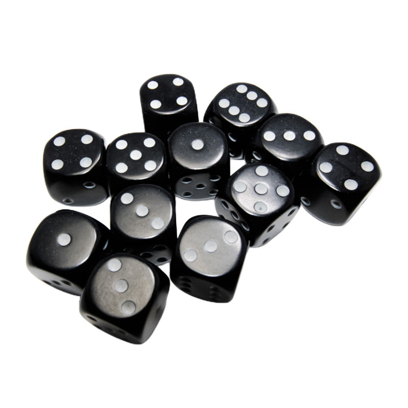 CHX 25608 Opaque Black/White 16mm D6 Dice Block (12 Dice)