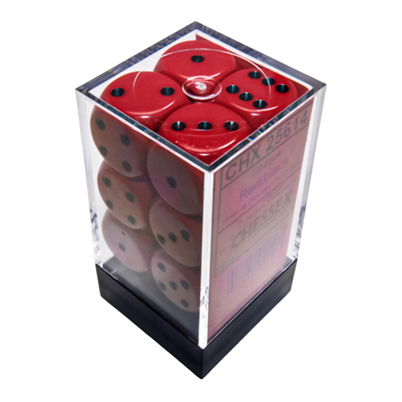 CHX 25614 Opaque Red/Black 16mm D6 Dice Block (12 Dice)