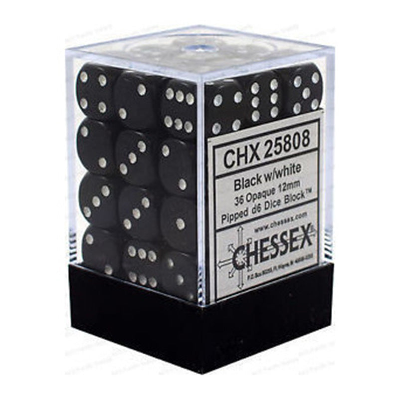 CHX 25808 Opaque 12mm D6 Black/White Block (36 Dice)