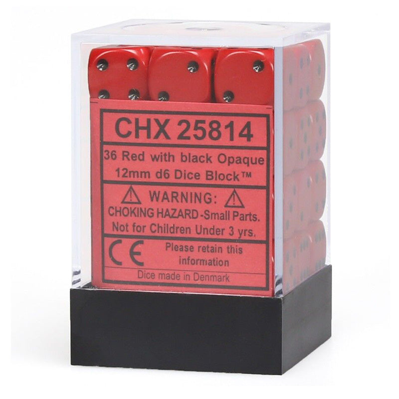 CHX 25814 Opaque 12mm D6 Red/Black Block (36 Dice)
