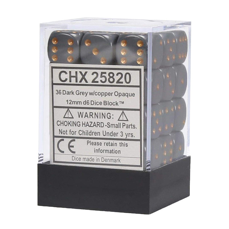 CHX 25820 Opaque 12mm D6 Dark Grey/Copper Block (36 Dice)