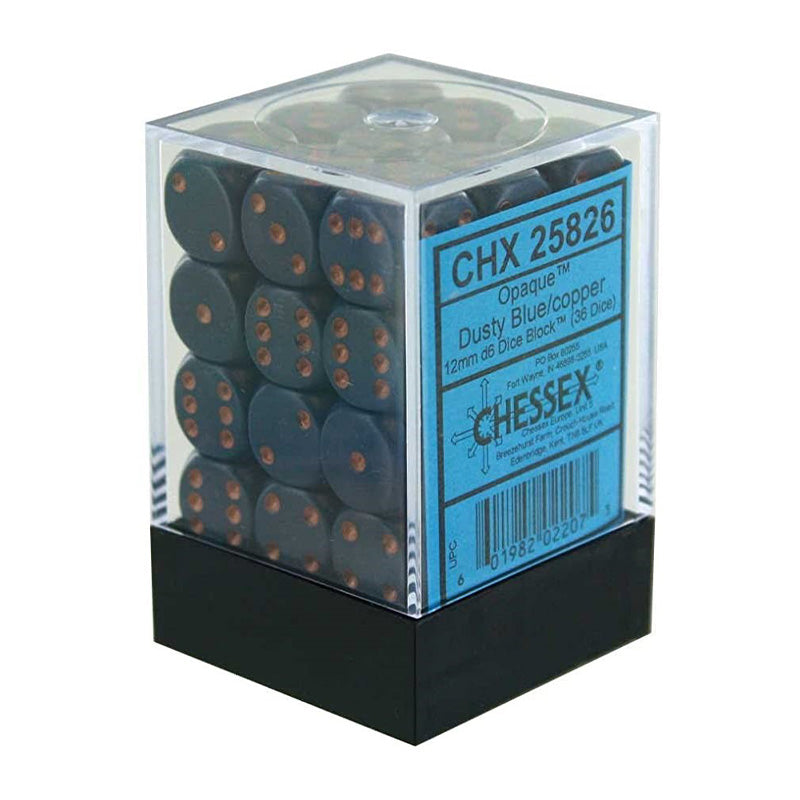 CHX 25826 Opaque 12mm D6 Dusty Blue/Copper Block (36 Dice)