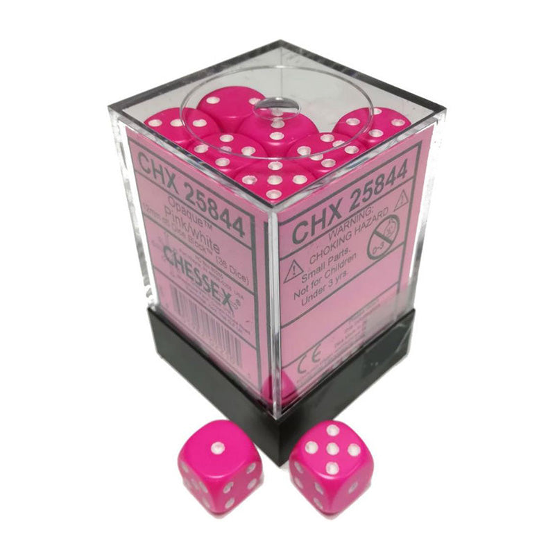 CHX 25844 Opaque 12mm D6 Pink/White Dice Block (36 Dice)