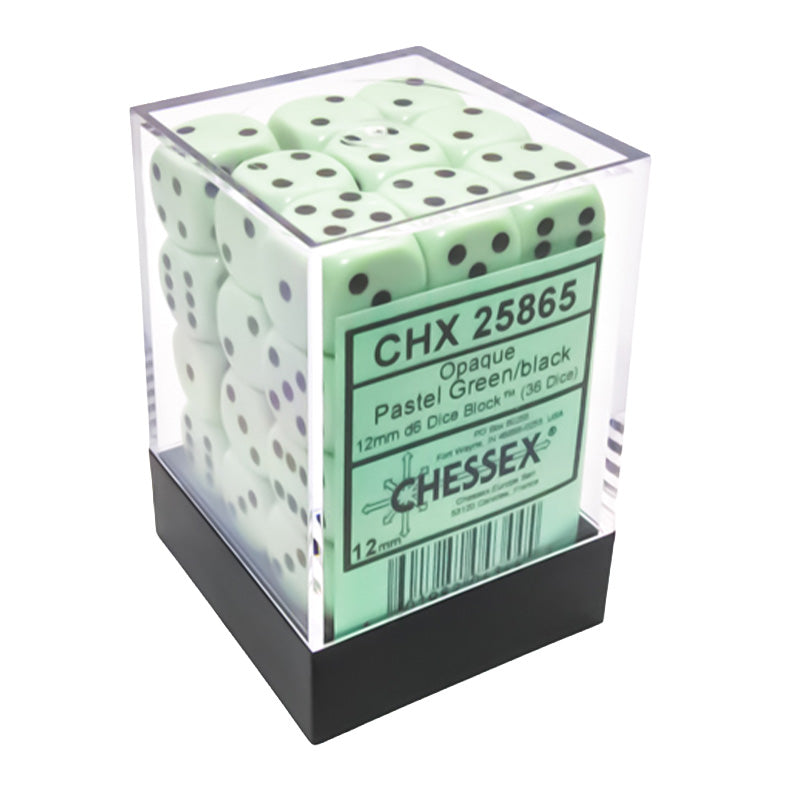 CHX 25865 Opaque 12mm D6 Pastel Green/Black Dice Block (36 Dice)
