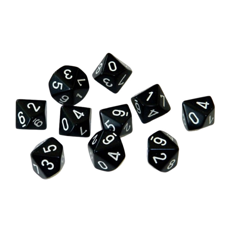 CHX 26208 Opaque Black/White Set of Ten D10s