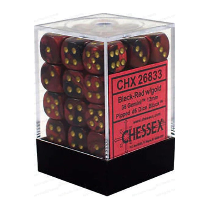 CHX 26833 Gemini 12mm D6 Black-Red/Gold Block (36 Dice)
