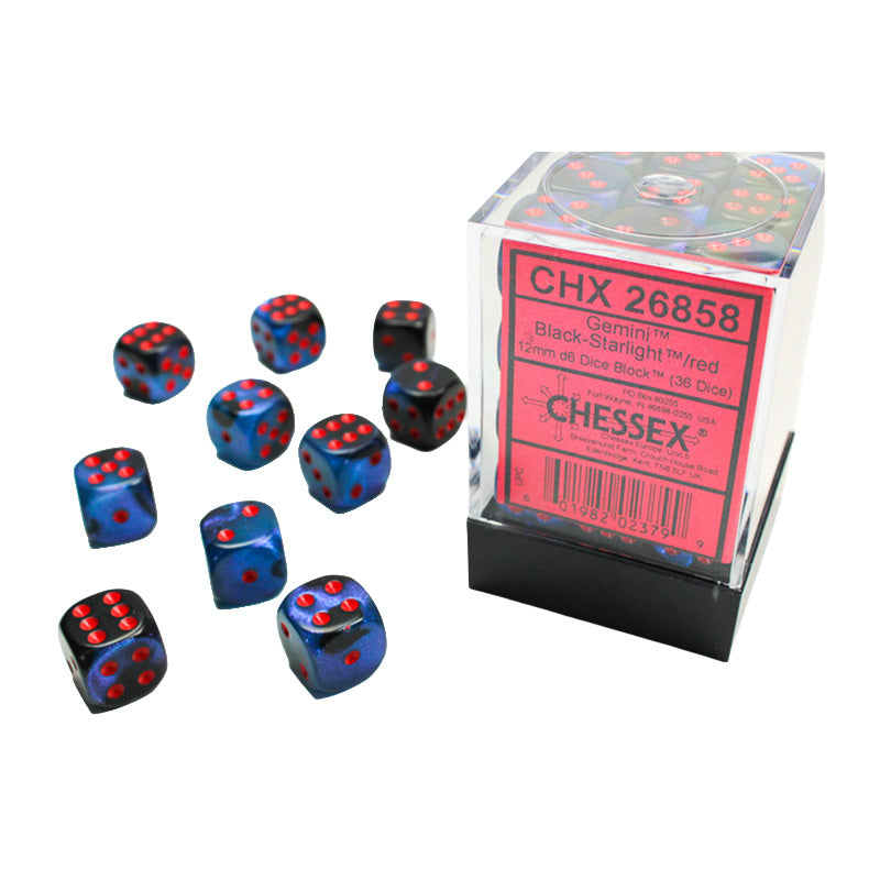 CHX 26858 Gemini Black-Starlight/Red 12mm D6 Dice Block (36 Dice)